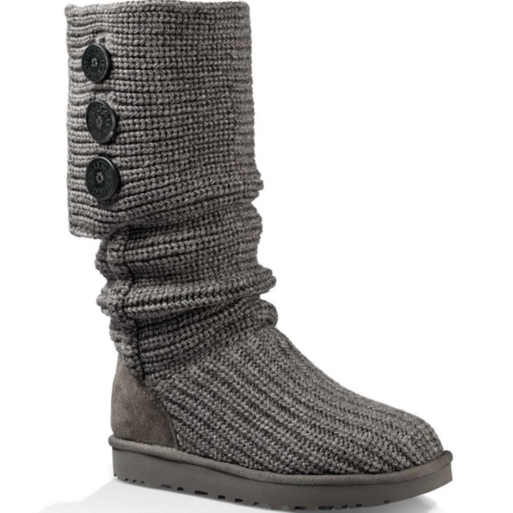 Ugg- Classic Cardy Button detailed Grey Knit boots